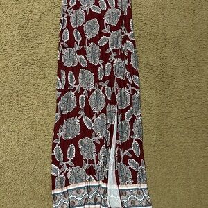 Charlotte Russe Burgundy and White Leaf Print Maxi Skirt